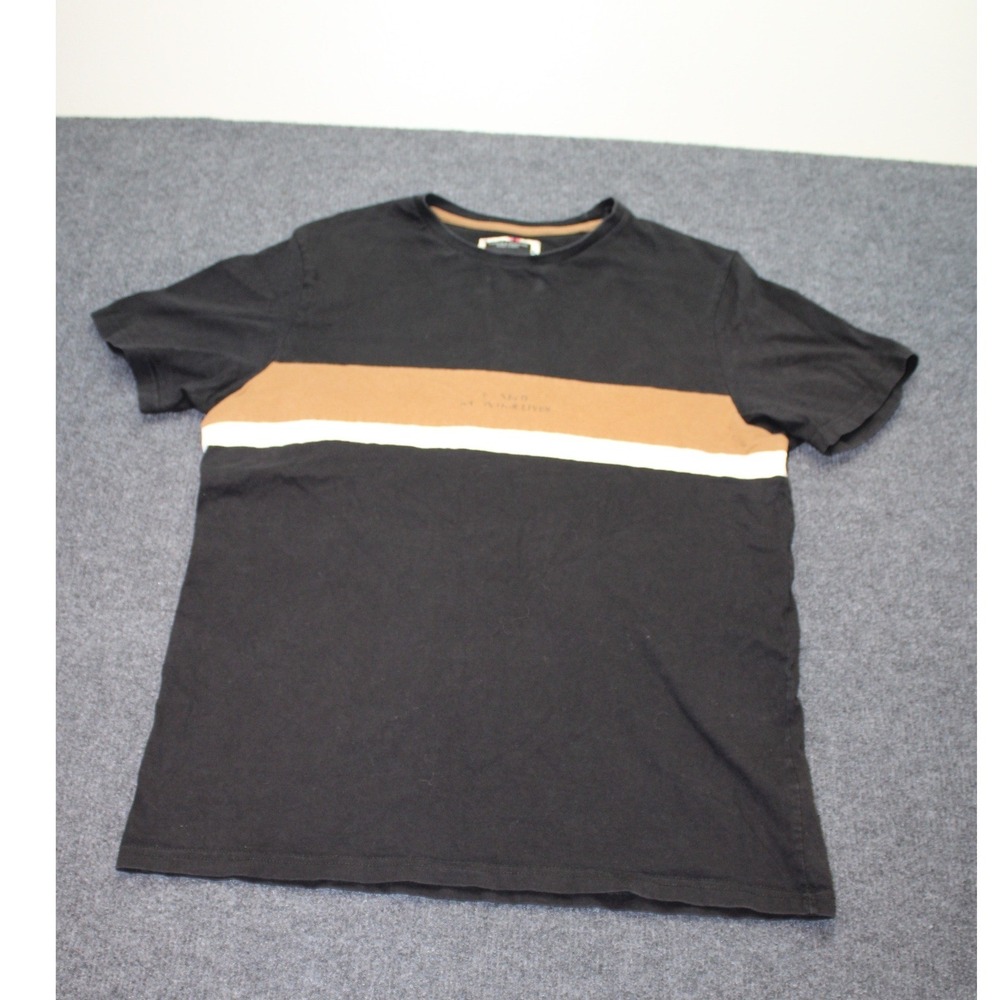 Denim & Flower Ricky Singh Mens Large Black Striped Short Sleeve T-Shirt